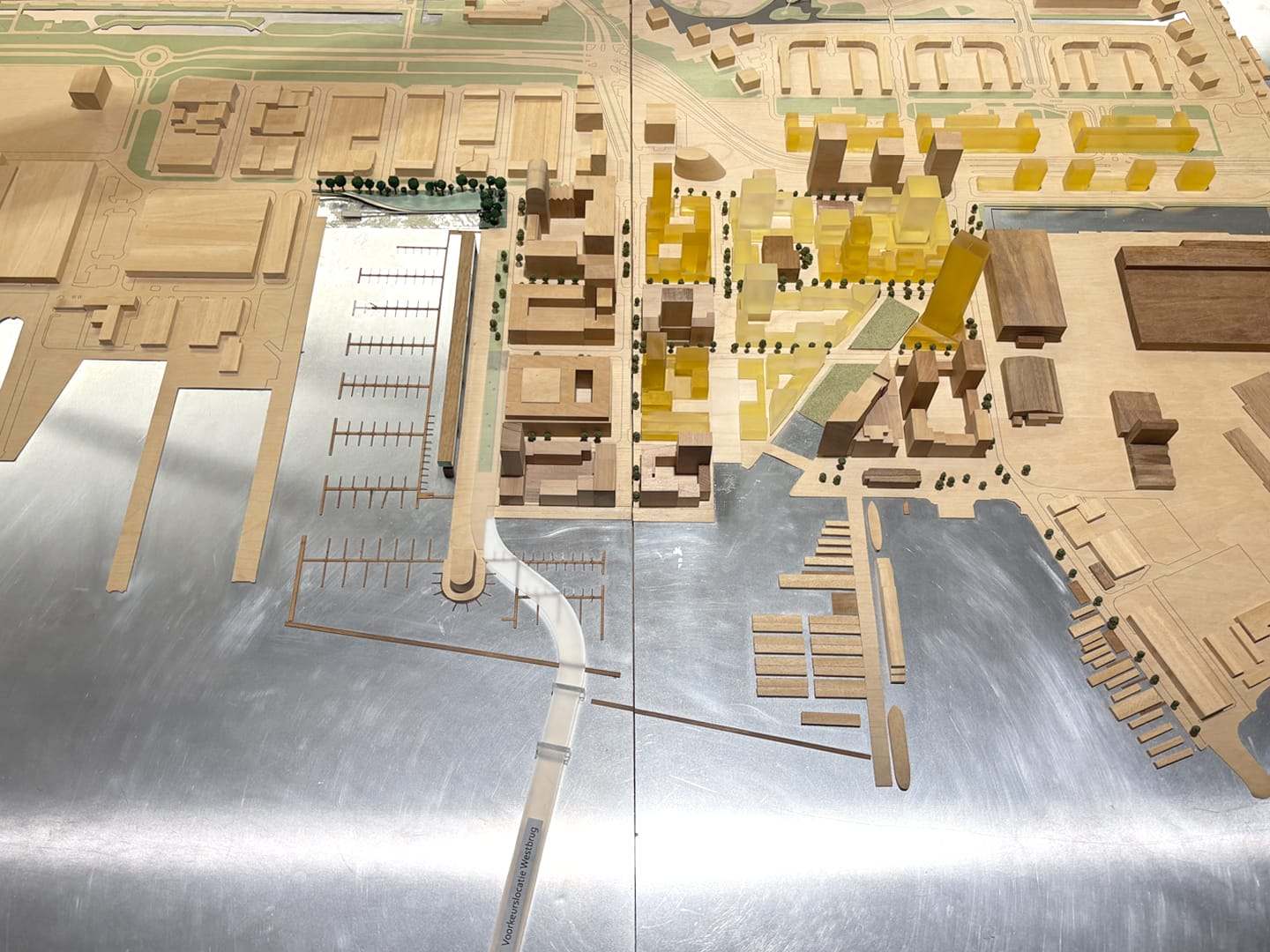 The wharf model with the slipways running down to the water