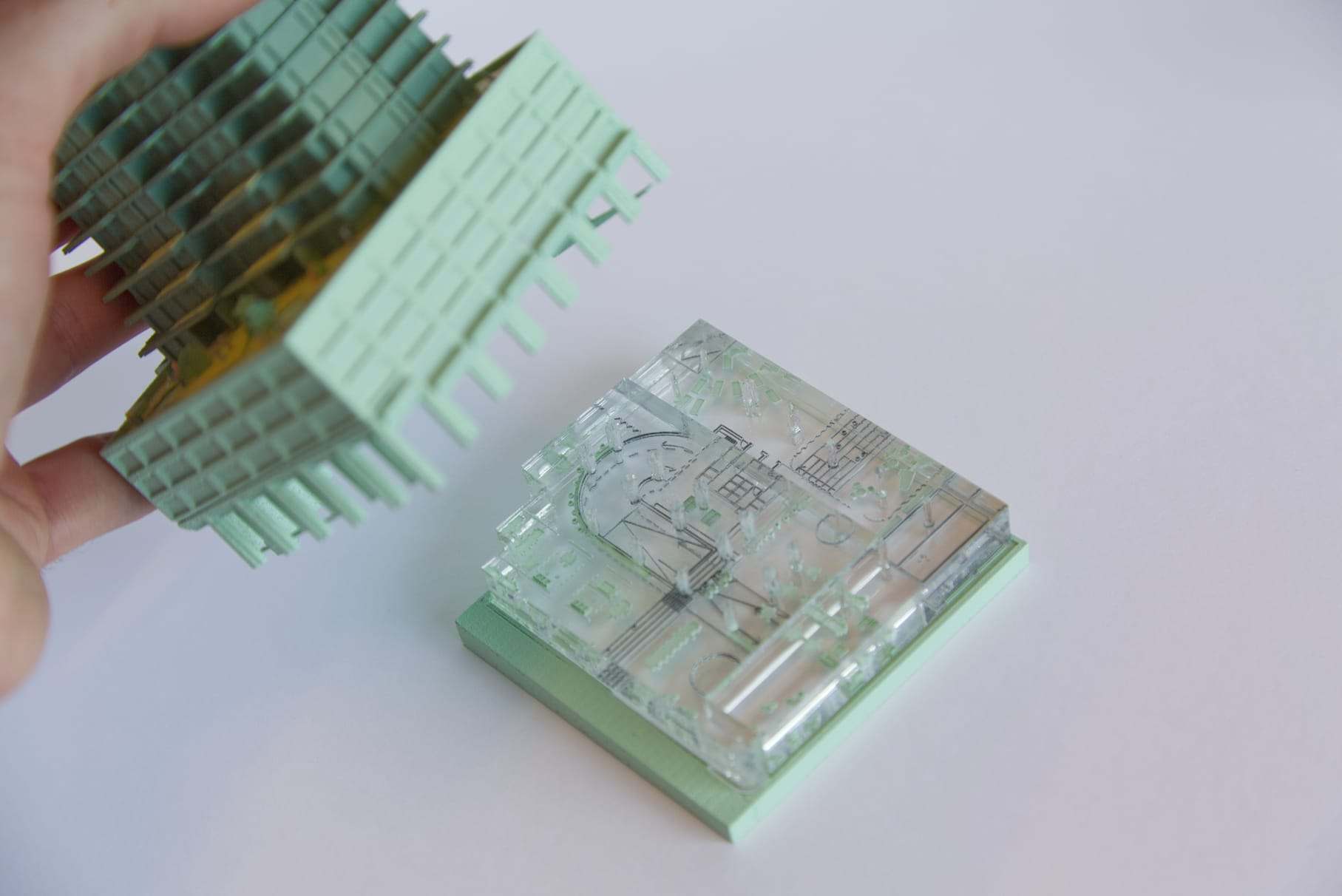 The Markus tower lifted off its layered acrylic plinth