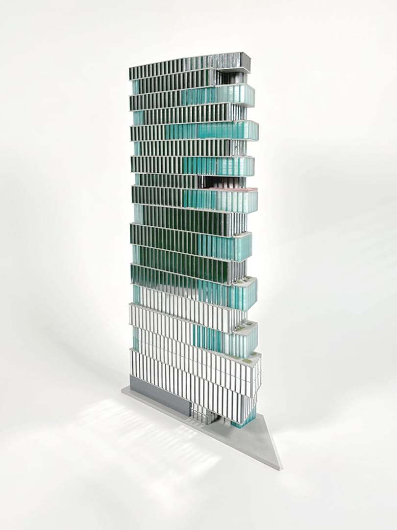 The full tower standing on its base, front view