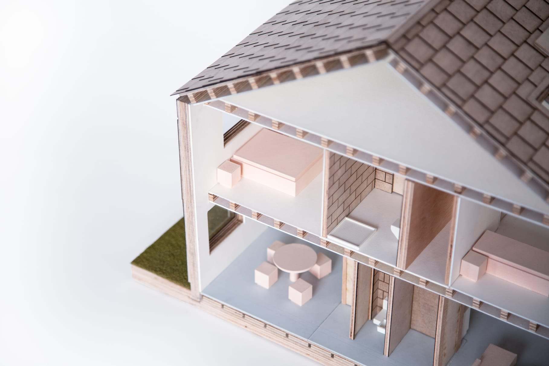 Interior cutaway with the kitchen and dining furniture in place