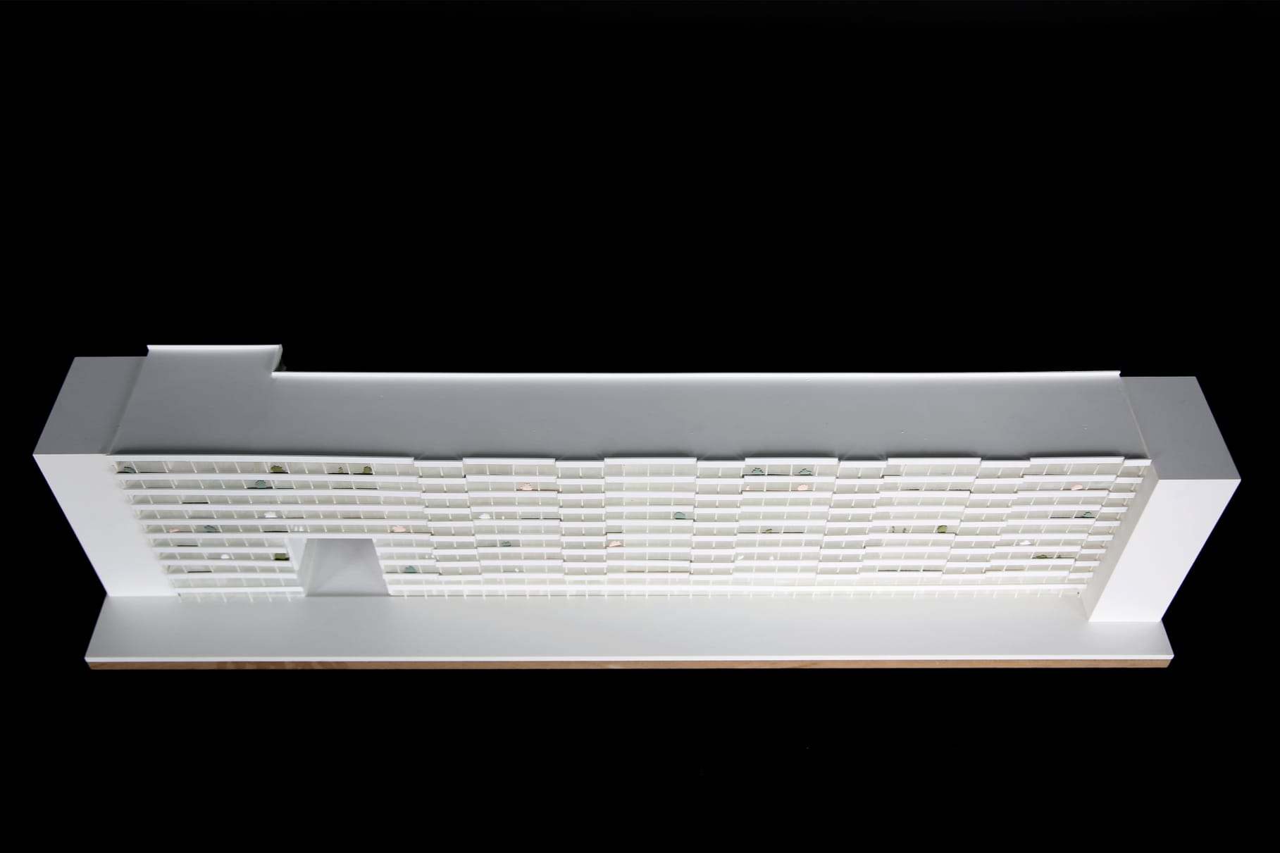 The full length of the Güterbahnhof model on its base, seen against a black background