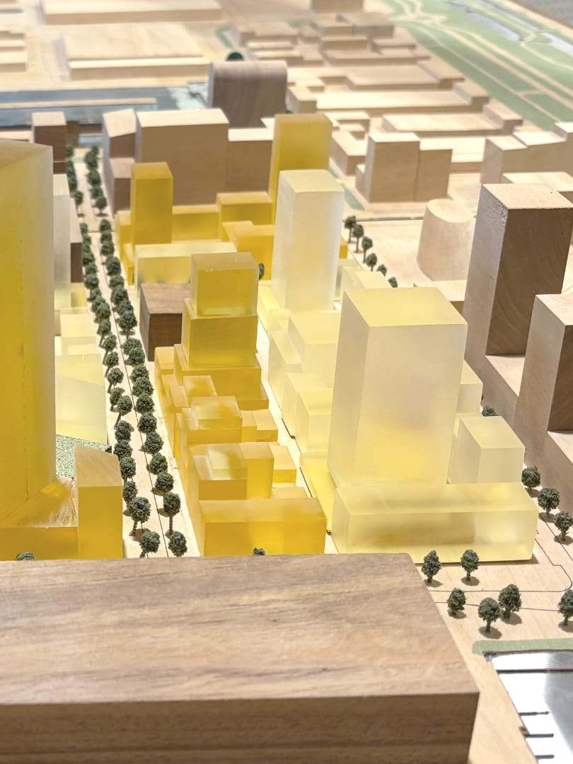 The full NDSM wharf model with the IJ, the ferry landing and the surrounding blocks