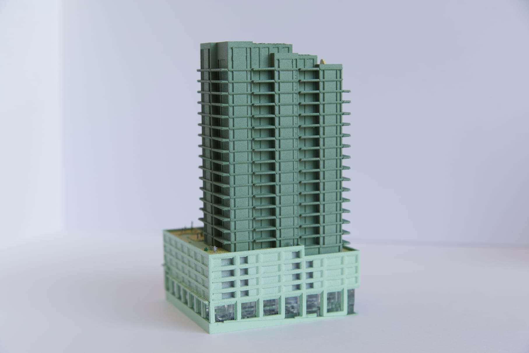 The Markus tower from the corner, balconies stepping up the facade