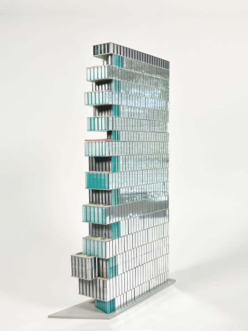 The tower from the side, its floors stepping in and out