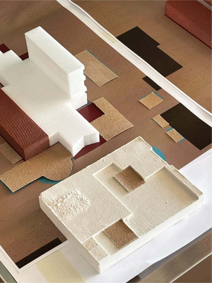 Work in progress: cast ground textures and cut-out layers being fitted to the site base