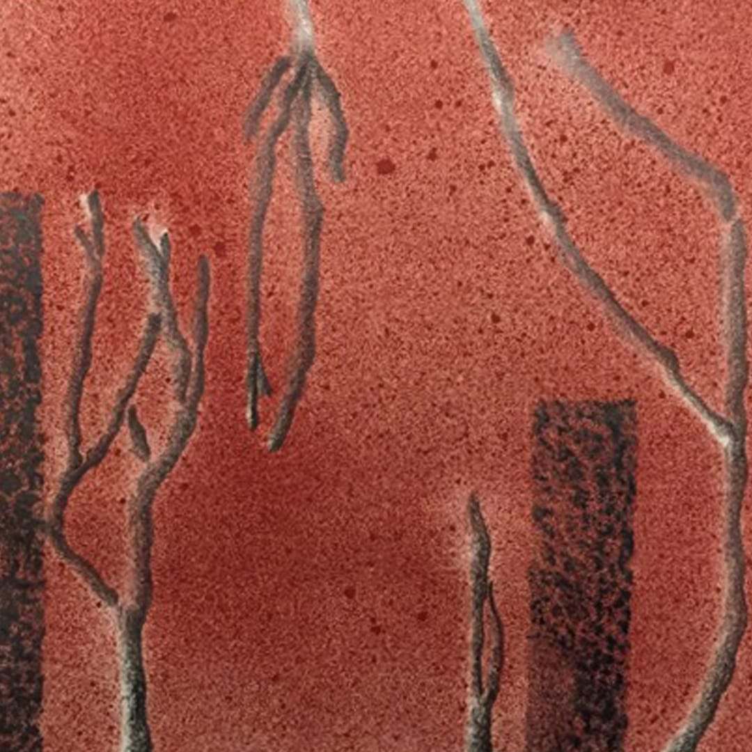 A red textured surface with dark branch-like lines