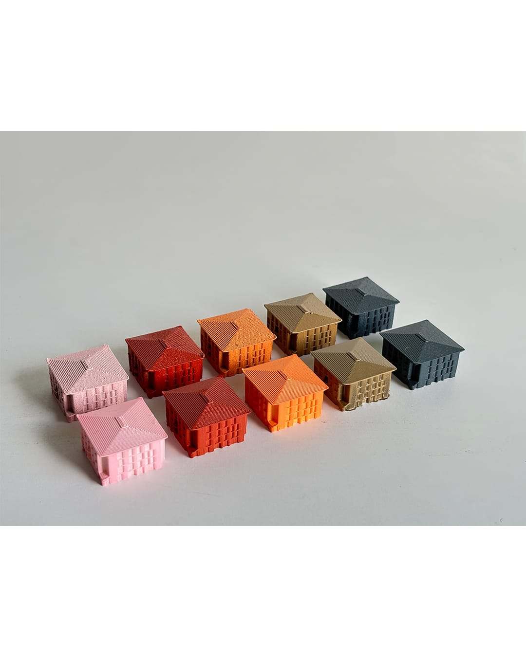 Printed blocks in the colour palette of the plan