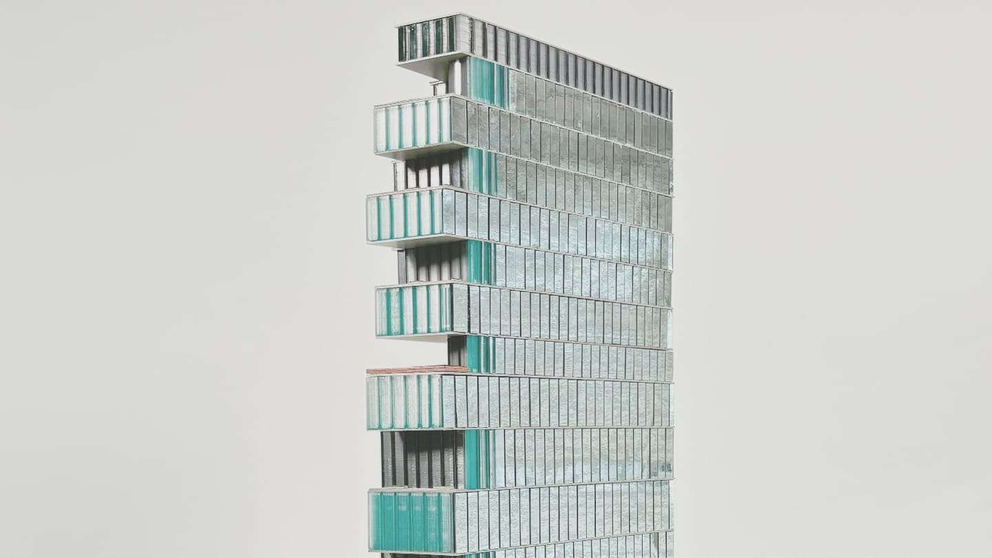 The top of the tower with its shifted floors