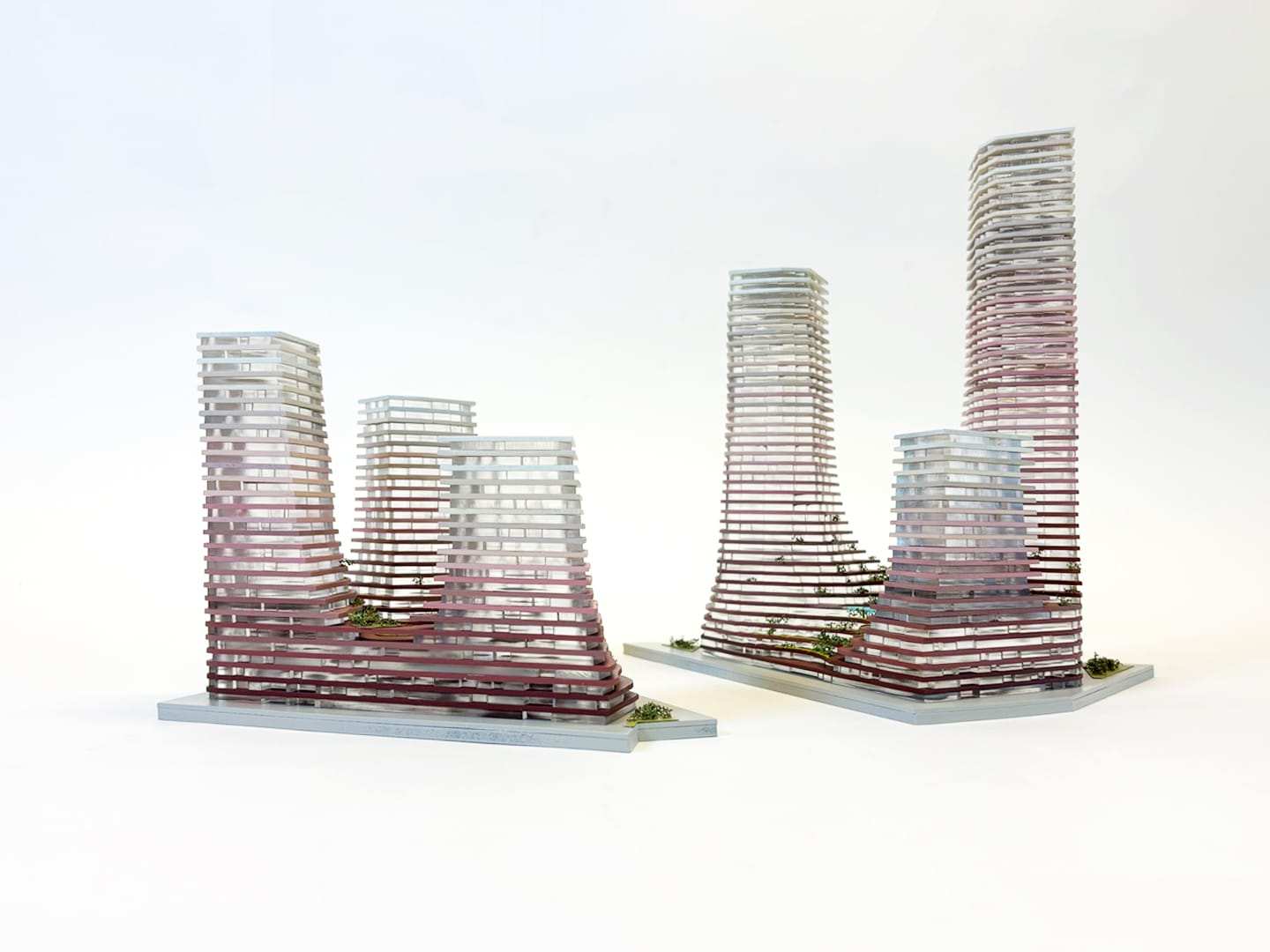 Both halves of the model side by side, divided by the canal
